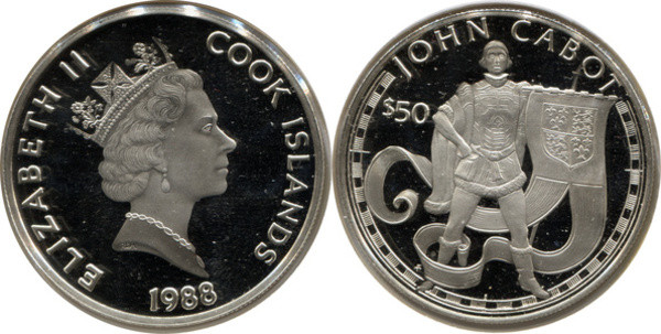 Острова Кука, 50 долларов 1988 год, Джон Кабот