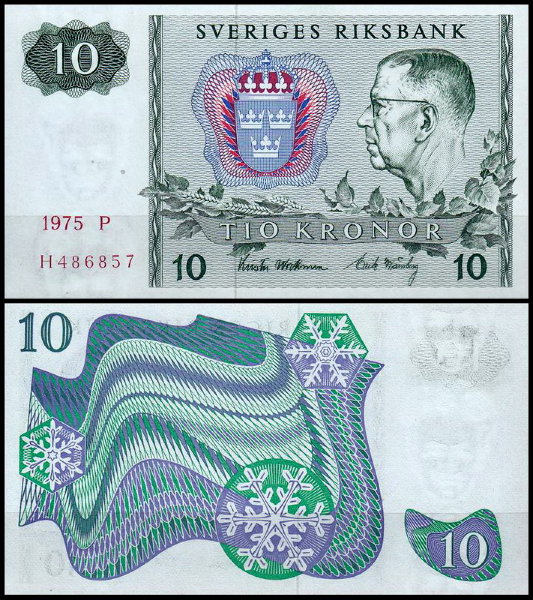 Швеция 10 крон 1975 (UNC Pick 52c)