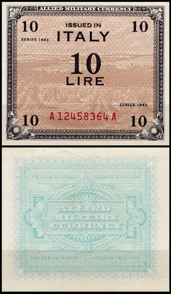 Италия 10 лир 1943 (UNC Pick M13)
