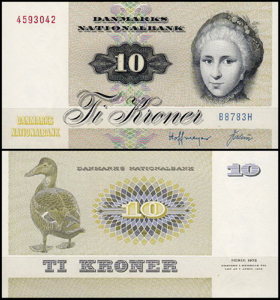 Дания 10 крон 1972-1978 (UNC Pick 48)