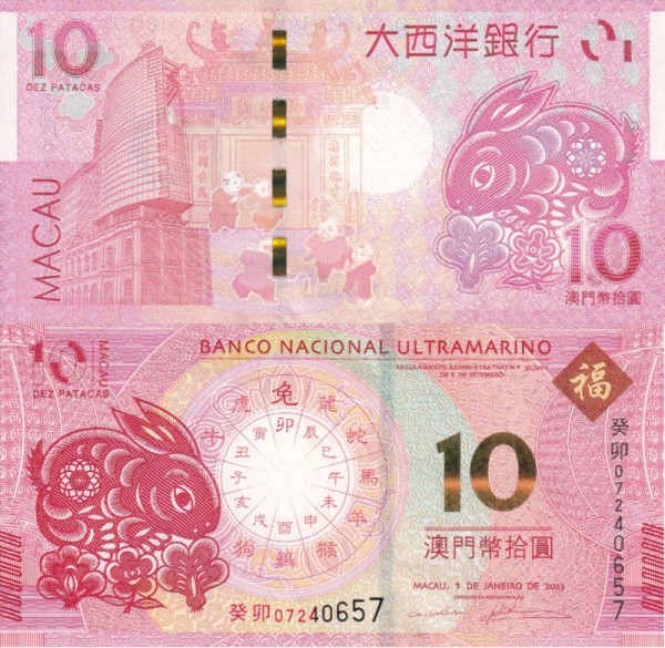 Макао 10 патак 2023 (UNC Pick 88k) 