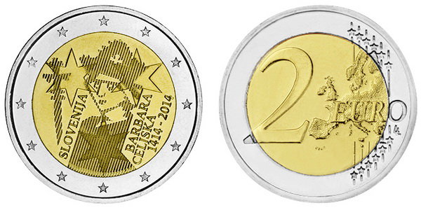 Словения, 2 евро 2014 (UNC) 600 лет коронации Барбары Цилли