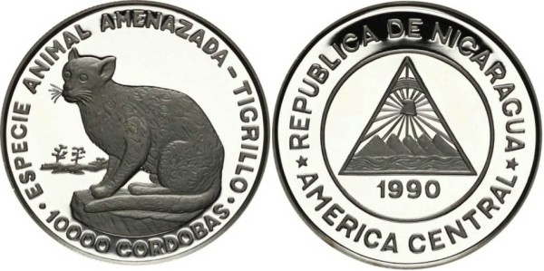 Никарагуа, 10000 кордоб 1990 год -  Кошка Оцелот