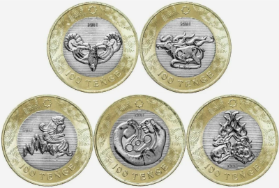 Казахстан набор из 5 монет 100 тенге 2022 год - Сакский Стиль