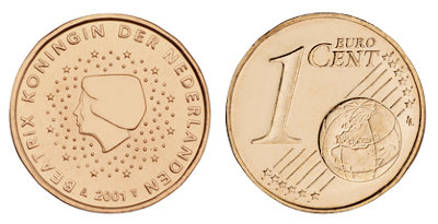 Нидерланды, 1 цент 2001 (UNC, медь)