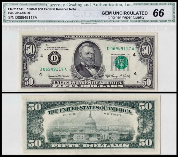 США 50 долларов 1969C (UNC Pick 453d) Federal Reserve Note. CGA66