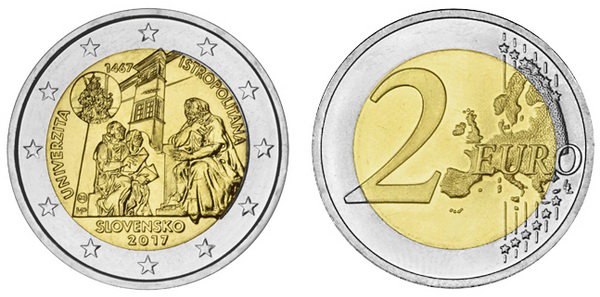 Словакия, 2 евро 2017 (UNC) 550-летие Истрополитанского Университета