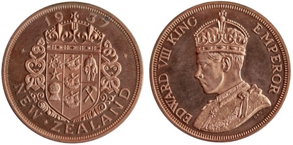 Новая Зеландия, 1 крона 1937 год, Новодел, UNC