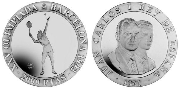 Испания, 2000 песет 1991 год, XXV Олимпийские игры в Барселоне, Теннис, ПРУФ