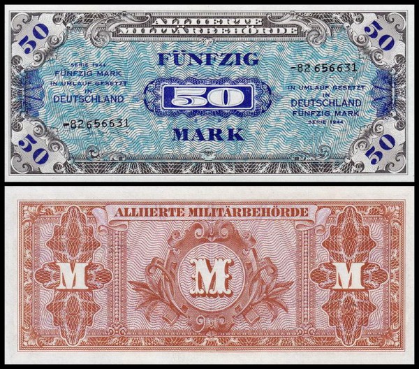 Германия 50 марок 1944 UNC P.196 Номер 8 цифр