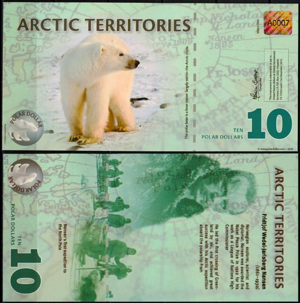Арктические территории 10 долларов 2010 год. UNC