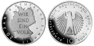 Германия, 10 евро 2010 A (PROOF) 20-летие объединения Германии