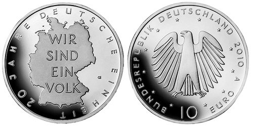 Германия, 10 евро 2010 A (PROOF) 20-летие объединения Германии