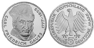 Германия, 5 марок 1977 год, Карл Фридрих Гаусс