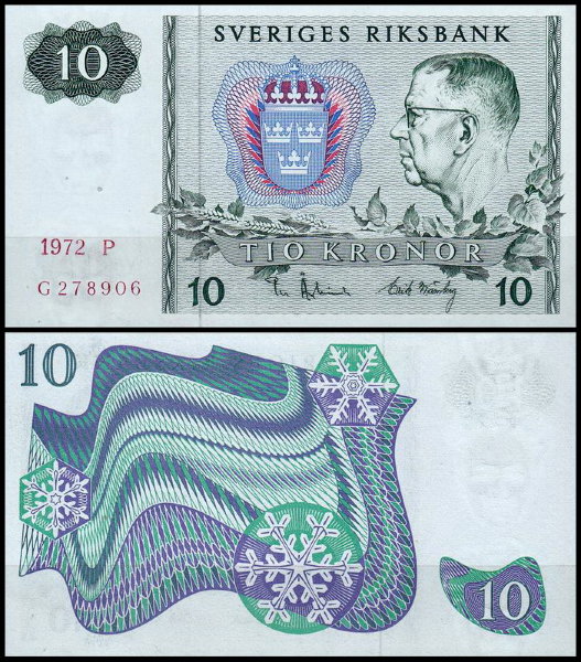 Швеция 10 крон 1972 (UNC Pick 52c)