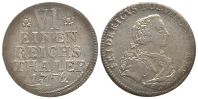 ПРУССИЯ 1/6 ТАЛЕРА 1752 F, ФРИДРИХ II(1740-1786)