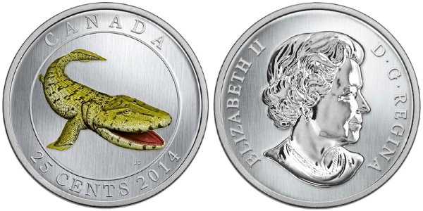 Канада, 25 центов 2014 год, Динозавр Tiktaalik