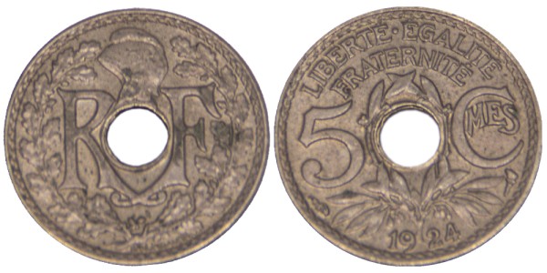 Франция, 5 сантимов 1924 год