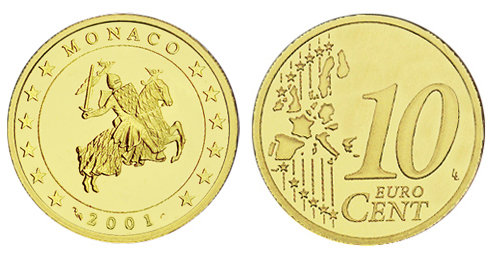 Монако, 10 центов 2001 (UNC, латунь)