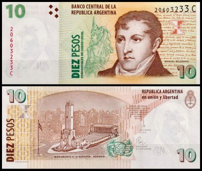 Аргентина 10 песо 1998-2003 (UNC Pick 348)