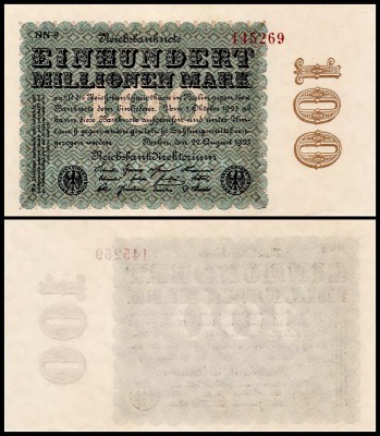 Германия 100.000.000 марок 1923 UNC P.107 Вариант 4