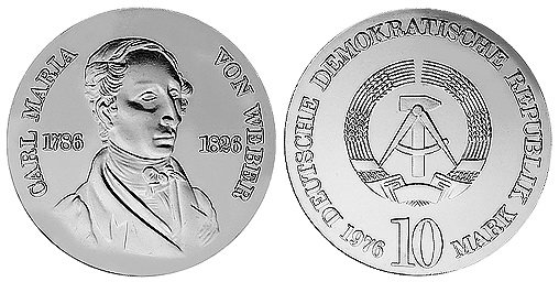 ГДР, 10 марок 1976 год, Карл фон Вебер