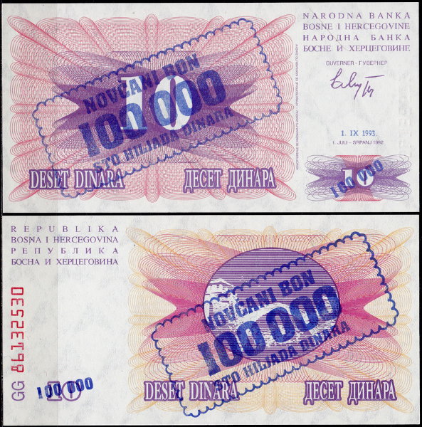 Босния и Герцеговина 100000 динар 1993 (UNC Pick 34a)