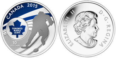 Канада, 10 долларов 2015 год, Хоккейный клуб «Toronto Maple Leafs», ПРУФ