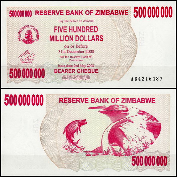 Зимбабве 500000000 долларов 2008 (UNC Pick 60)