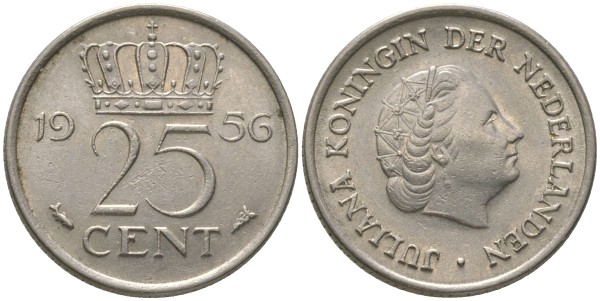 Нидерланды 25 центов 1956 год