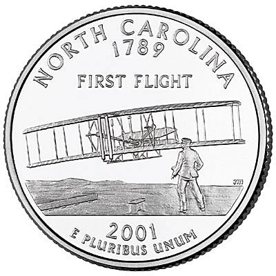 США, 25 центов 2001 год, North Carolina