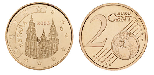 Испания, 2 цента 2003 (UNC, медь)