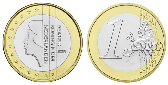 Нидерланды, 1 евро 2009 (UNC, биметалл)