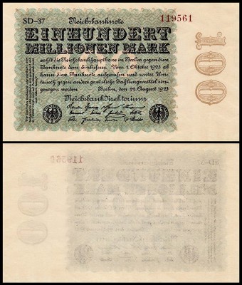 Германия 100.000.000 марок 1923 UNC P.107 Вариант 3