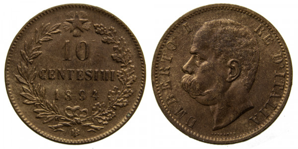 Италия, 10 чентезимо 1894 год, UNC