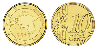 Эстония, 10 центов 2011 (UNC, латунь)