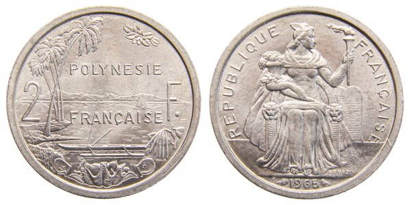 Французская Полинезия 2 франка 1965 год UNC