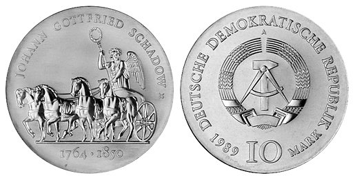 ГДР, 10 марок 1989 год, Иоганн Готфрид Шадов