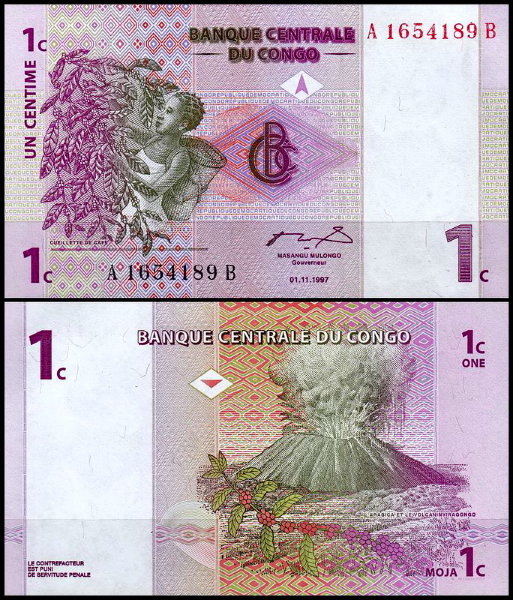 ДР Конго 1 сантим 1997 (UNC Pick 80)