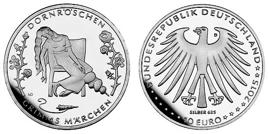 Германия, 10 евро 2015 D (PROOF, серебро) Сказки братьев Гримм, Спящая красавица
