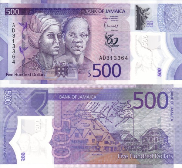 Ямайка 500 долларов 2022 (UNC Pick 98)