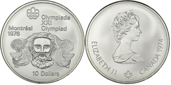 Канада, 10 долларов 1976 год, XXI летние Олимпийские Игры, Монреаль 1976 - Зевс