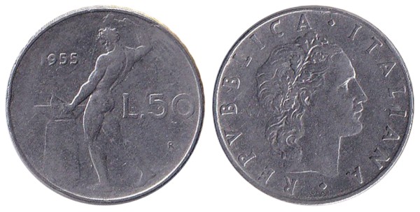 Италия, 50 лир 1955 год