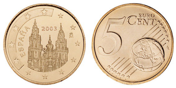 Испания, 5 центов 2003 (UNC, медь)