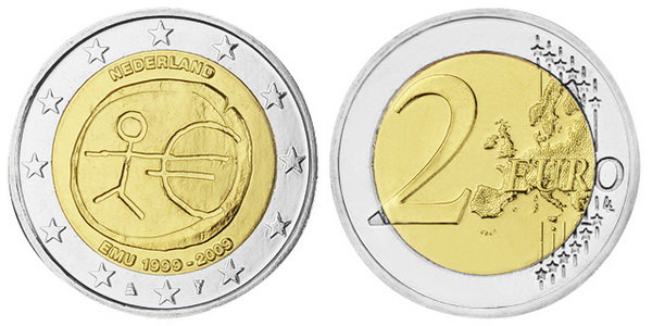 Нидерланды, 2 евро 2009 (UNC) 10 лет валютного и экономического союза