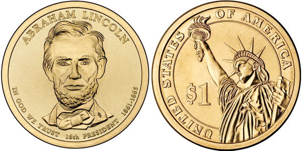 США, 1 доллар 2010 год, 16-й президент Авраам Линкольн