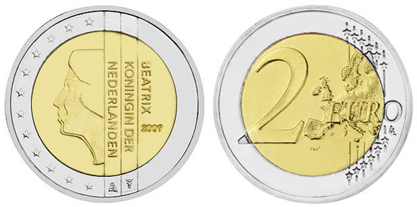 Нидерланды, 2 евро 2009 (UNC, биметалл)