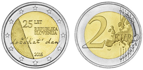 Словения, 2 евро 2016 (UNC) 25-летие независимости Словении