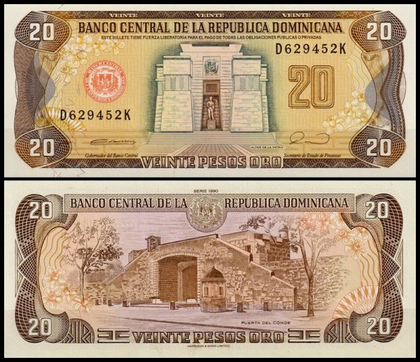 Доминикана 20 песо 1990 (UNC Pick 133)