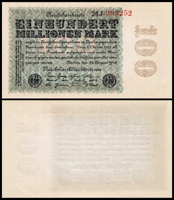 Германия 100.000.000 марок 1923 UNC P.107 Вариант 5
